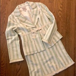 Nanette Lepore Green Stripe Cotton Skirt Suit 8